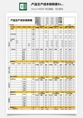 26.产品生产成本核算表Excel模板