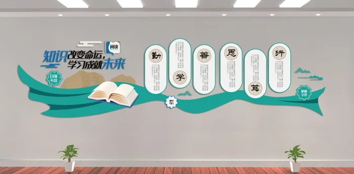 校园文化墙阅读室文化墙ai矢量模版下载