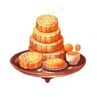 中秋月饼美食插画免抠