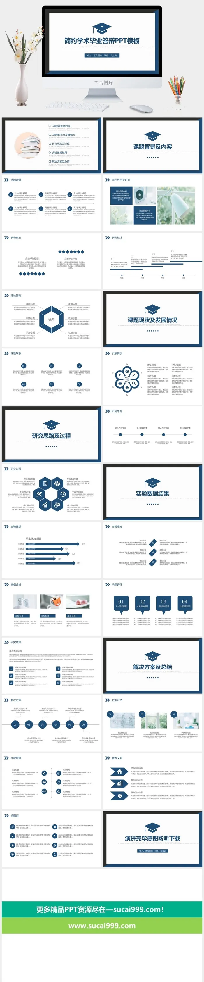 蓝色简约大气毕业论文答辩ppt模板