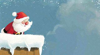 冬天圣诞老人屋顶带礼物，雪花雪屋，圣诞节卡通扁平插画