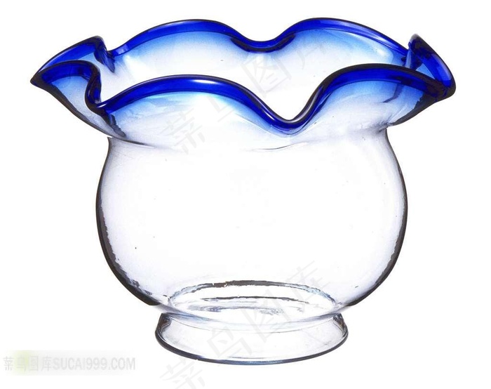 蓝边口玻璃瓶子白色背景