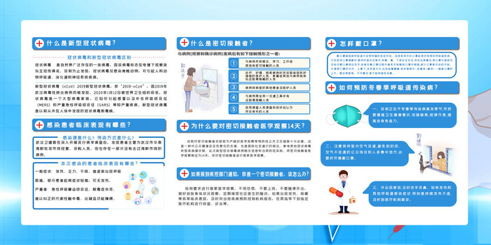 蓝色新冠疫情复工防疫展板psd模版下载