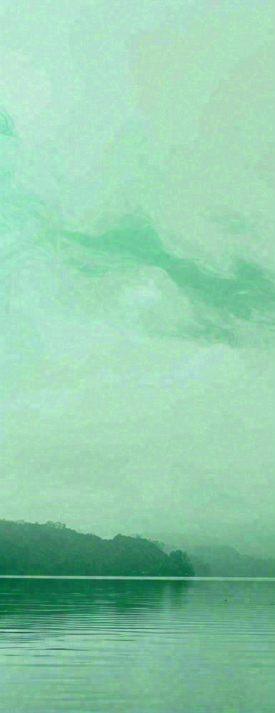 中国风绿色唯美已经云海河湖竹子，水面倒影(442x1143)