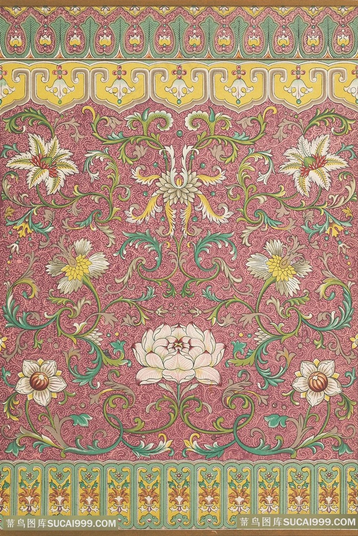 粉色植物白色鲜花中式传统纹样集锦中国风图片