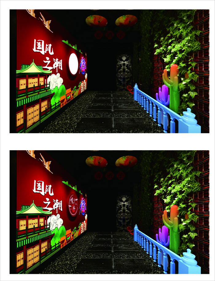 国潮风背景墙过道设计