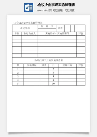 会议决定事项实施管理表会议管理表格