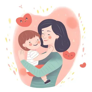 母亲节母亲抱着小孩母爱海手绘插画报背景素材