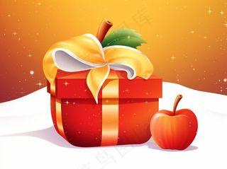 圣诞苹果礼物礼盒白雪卡通插画背景