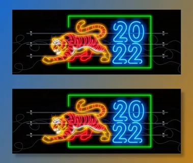 夜晚霓虹灯发光字特效老虎2022新年虎年春节元素矢量平面设计素材