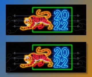 夜晚霓虹灯发光字特效老虎2022新年虎年春节元素矢量平面设计素材