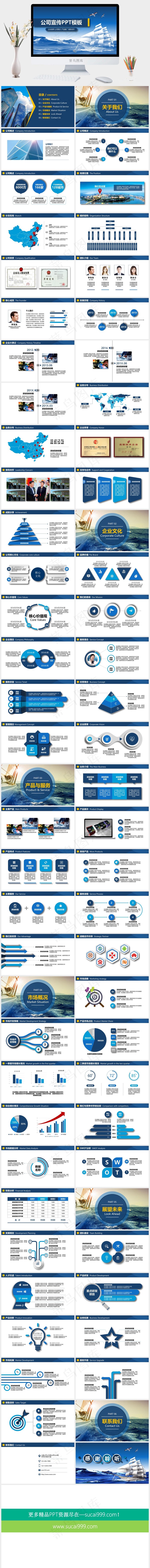 蓝色商务企业公司宣传介绍通用PPT模板