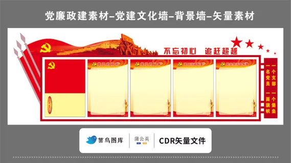 党建文化墙党建素材CDR预览图红色背景不忘初心追赶超越党员堡垒