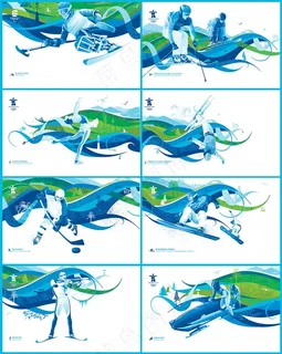 24张蓝色系绚丽手绘温哥华冬奥会-悦动的冬天宣传海报