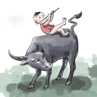 清明清明节卡通牧童吹笛子