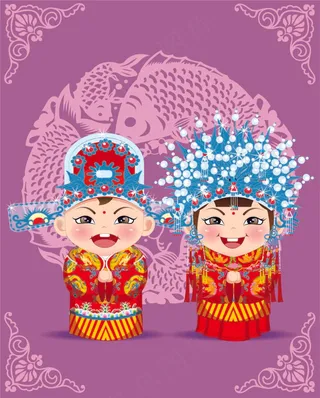 卡通古典新郎新娘图片