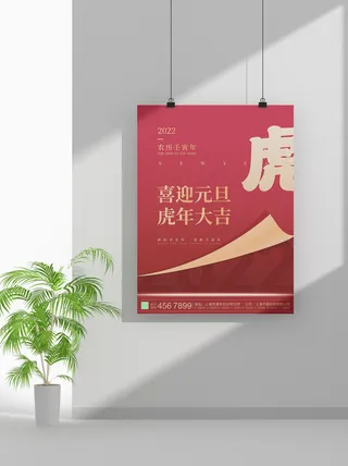 2022虎年春节元旦节气节庆新年喜庆海报