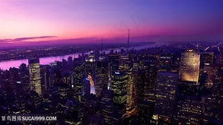 晚霞建筑高楼风景画壁纸