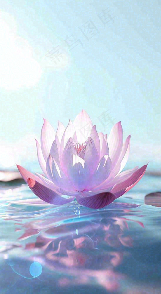 夏日光照莲花蓝色阳光温馨水面，夏至小暑大暑(816x1488)