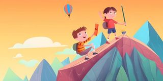 儿童放假写作业天空热气球卡通背景