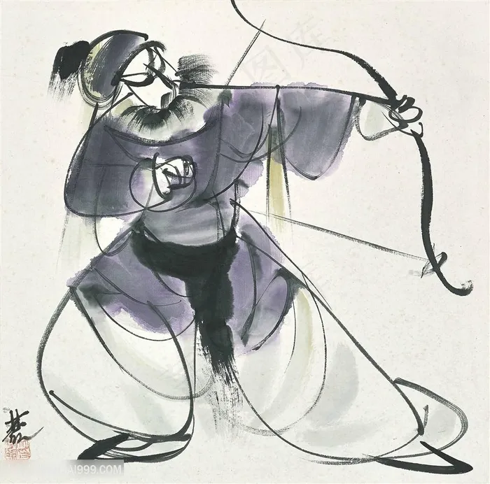 林风眠手绘射箭勇士装饰画