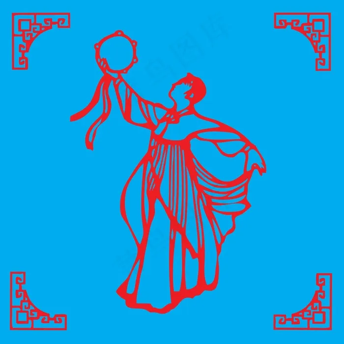 跳舞剪纸 剪纸风元素ai矢量模版下载