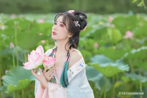 超清精致莲花池古装古风美女清纯写真图片