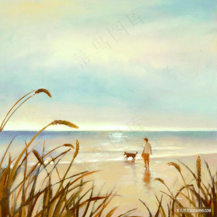 沙滩海景油画