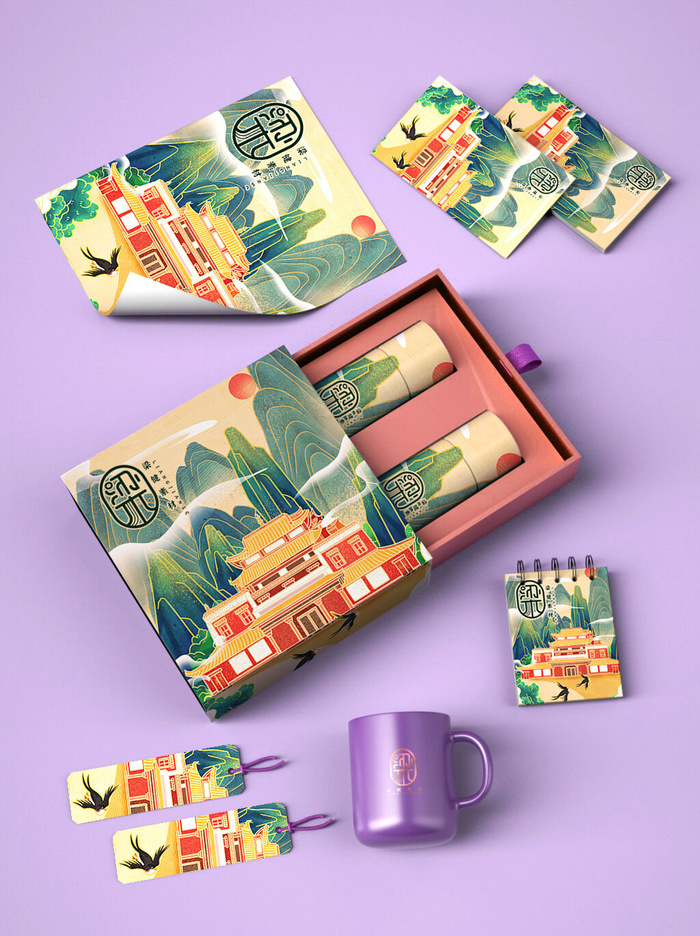 高端文创样机素材产品中国风国潮logo礼盒包装VI智能贴图PSD模板psd模版下载