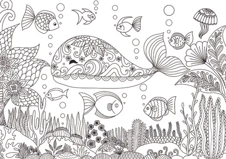 海底世界卡通手绘黑白线描线稿 海底世界卡通手绘黑白线描线稿