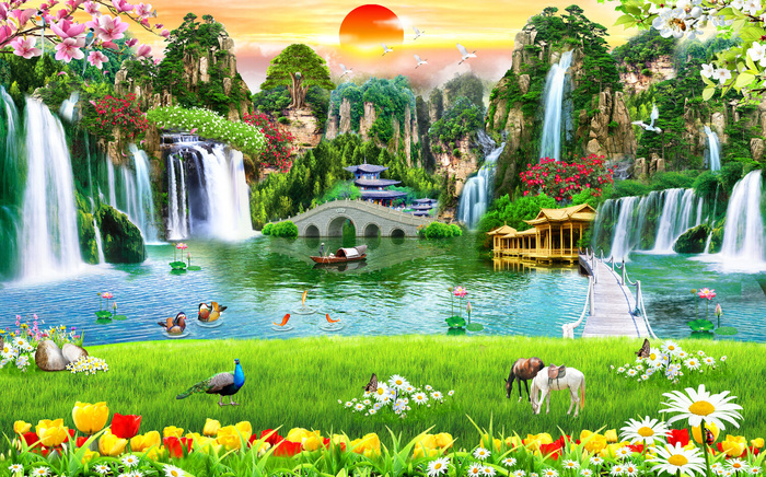 流水生财花园双马美丽风景