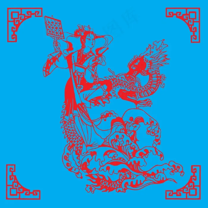 年画剪纸 剪纸风元素ai矢量模版下载
