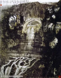 国画名家作品-李可染的万县响雪