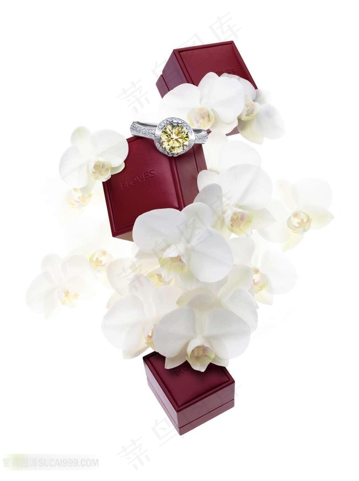 兰花背景红色首饰盒排列