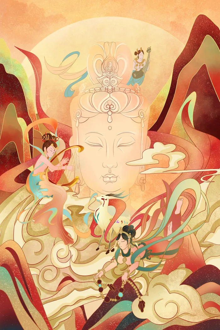 复古中国风国潮神话人物敦煌插画仙女手绘海报背景PSD设计素材psd模版下载