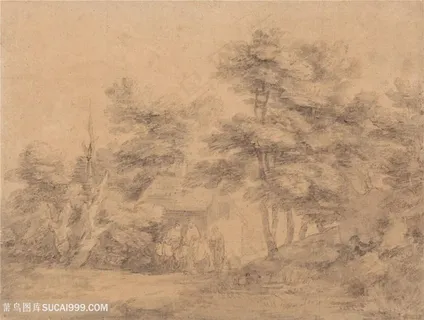 庚斯博罗手绘复古树装饰画