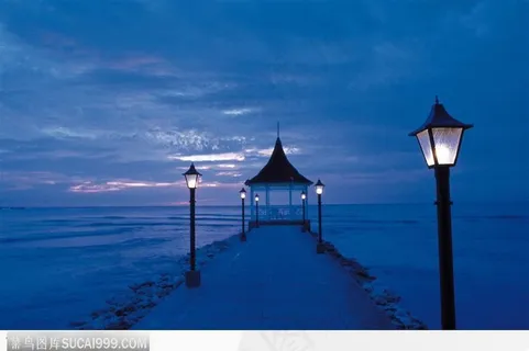 加勒比 海港 夜幕 路灯 大海