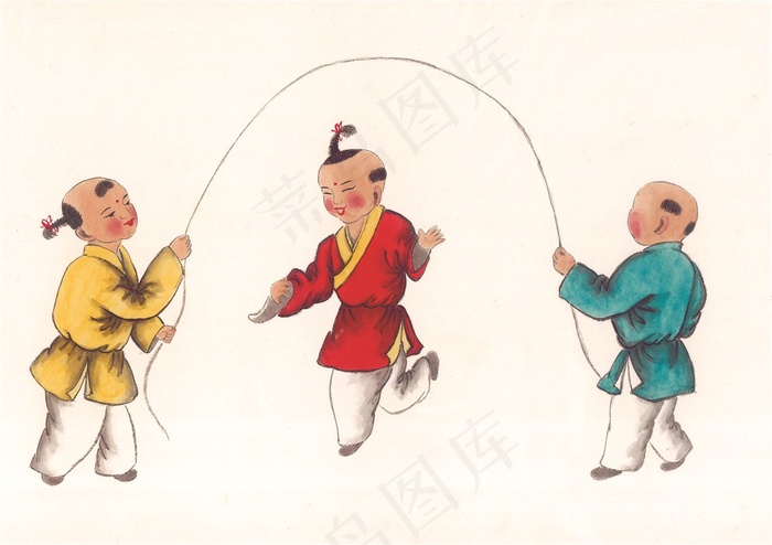 玩跳绳的古代童玩童子