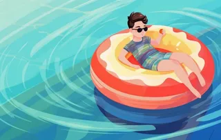 游泳池里游泳圈的孩童背景