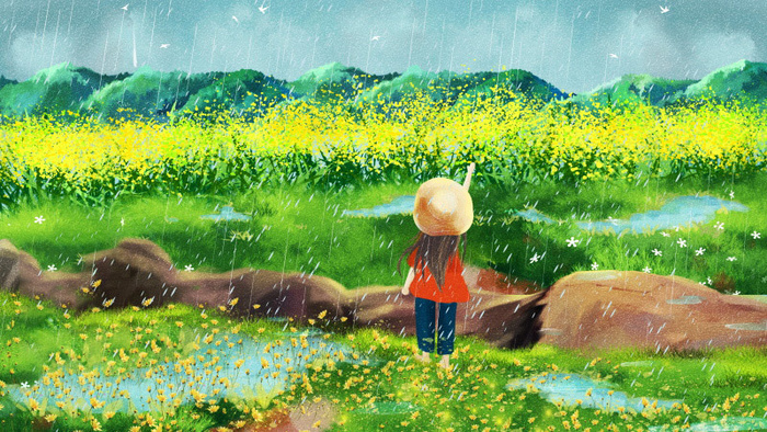 谷雨海报二十四节气插画psd模版下载