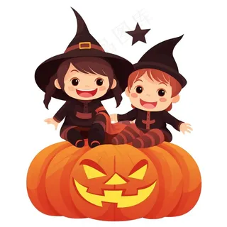 万圣节女巫南瓜灯捣蛋卡通插画免抠