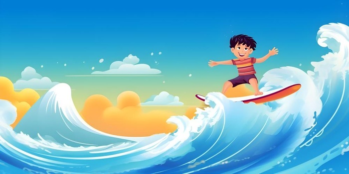 海洋冲浪浪花儿童男孩背景(3600x1800)