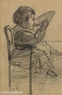 毕沙罗手绘喝汤的女孩