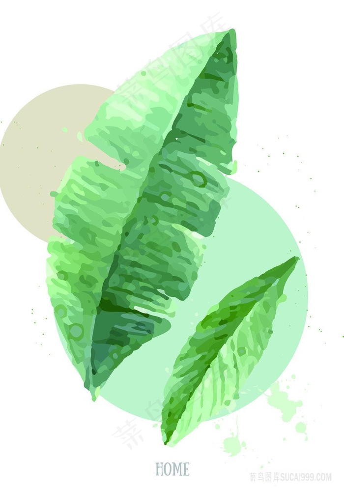 唯美水彩树叶装饰画