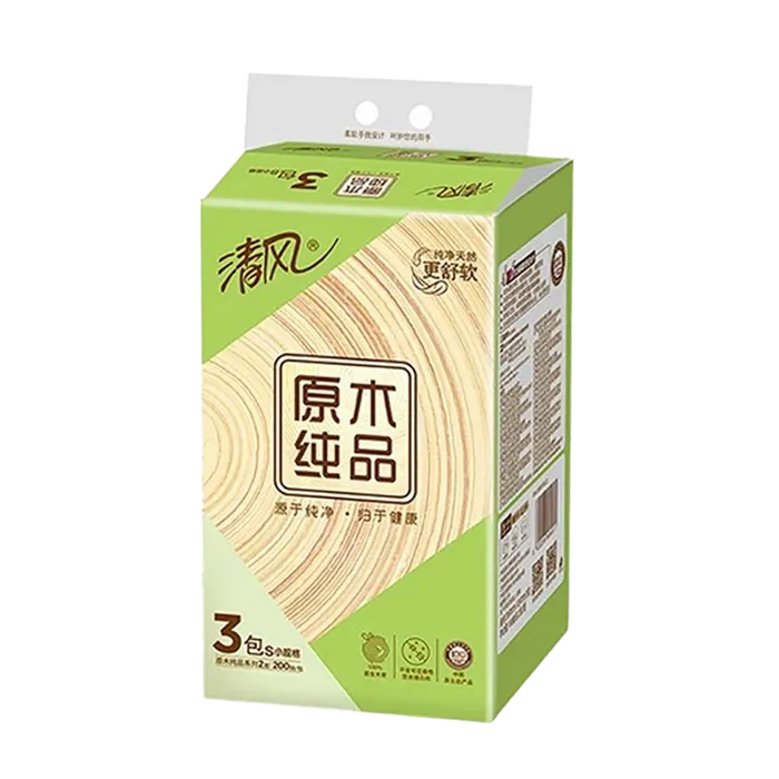 清风原木纯品抽纸(S小规格)200抽3连包／提 约530g一提超市商品白底图免抠实物摄影png格式图片透明底