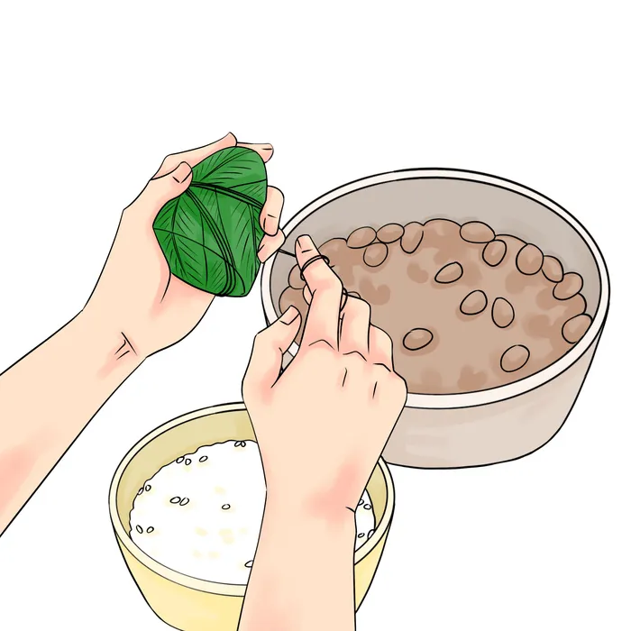端午节包粽子场景插画psd模版下载