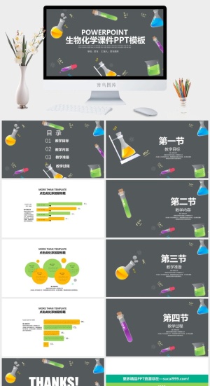 可爱卡通生物化学PPT模版预览图