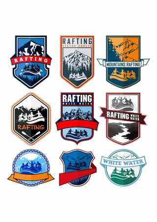 美式徽章 运动会 雪山 橡皮艇