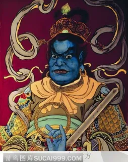 西方广目天王年画贴纸 西方广目天王年画贴纸