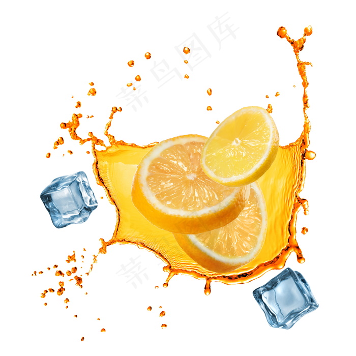黄色水花柠檬冰块图片